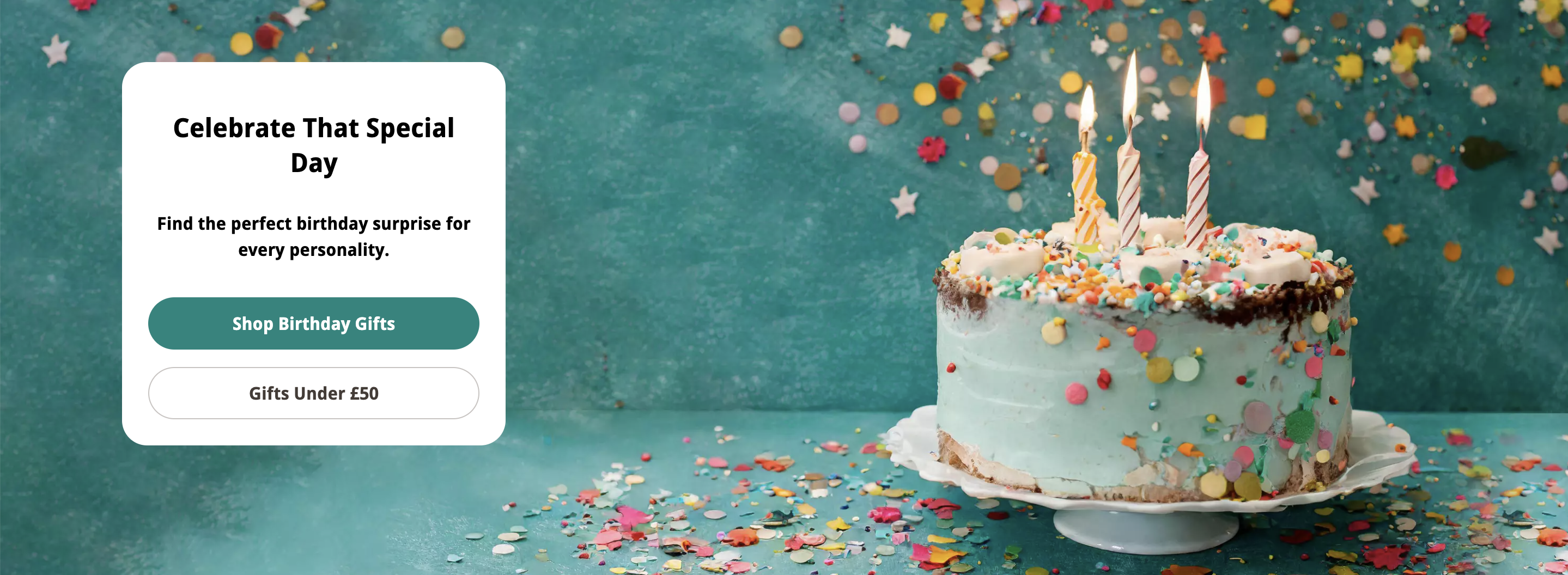 Birthday campaign AI generated imagery to incorporate the Buyagift brand colours